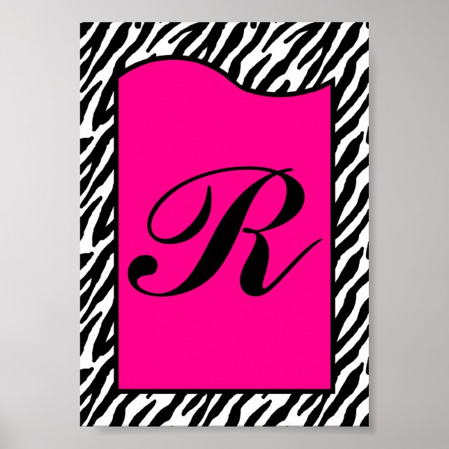 Póster 5x7 Letra Wall Art Tapa de cebra rosa caliente (Frente)