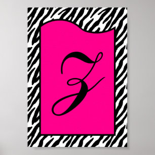Póster 5x7 Letter Wall Art Hot Pink Zebra Animal Print