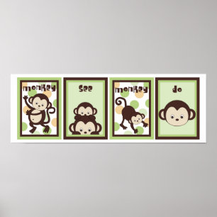 Póster 5x7 Pop Monkey Zoo Animal Bebé Bedding Wall Art