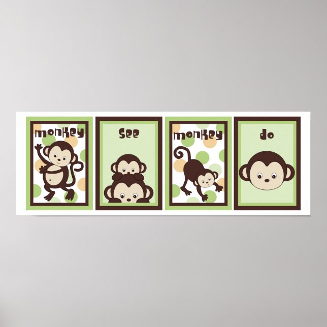 Póster 5x7 Pop Monkey Zoo Animal Bebé Bedding Wall Art (Frente)