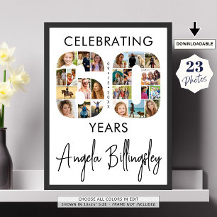 Póster 60.º cumpleaños número 60 23 Collage de fotos