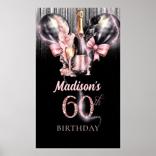 Póster 60.º Rótulo Rosa de Vino Fiesta de Cumpleaños (Frente)