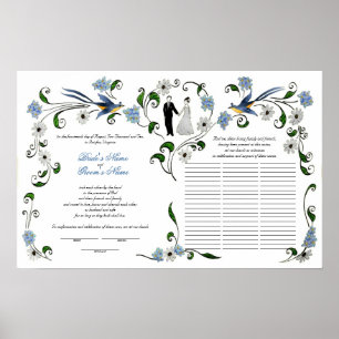 Póster 60 comensales Quaker Boda en verano - azul, blanco
