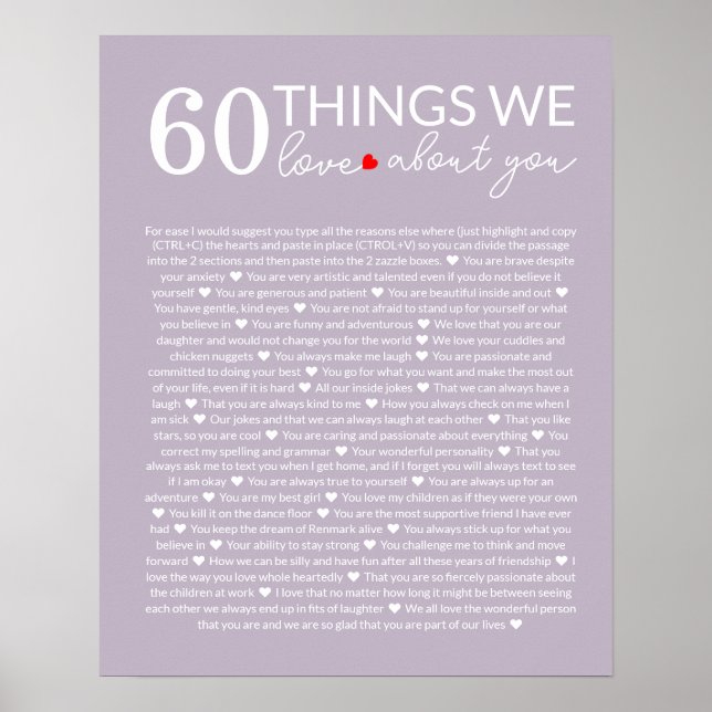 Póster 60 cosas que amamos de ti, 70 cumpleaños 80 (Frente)