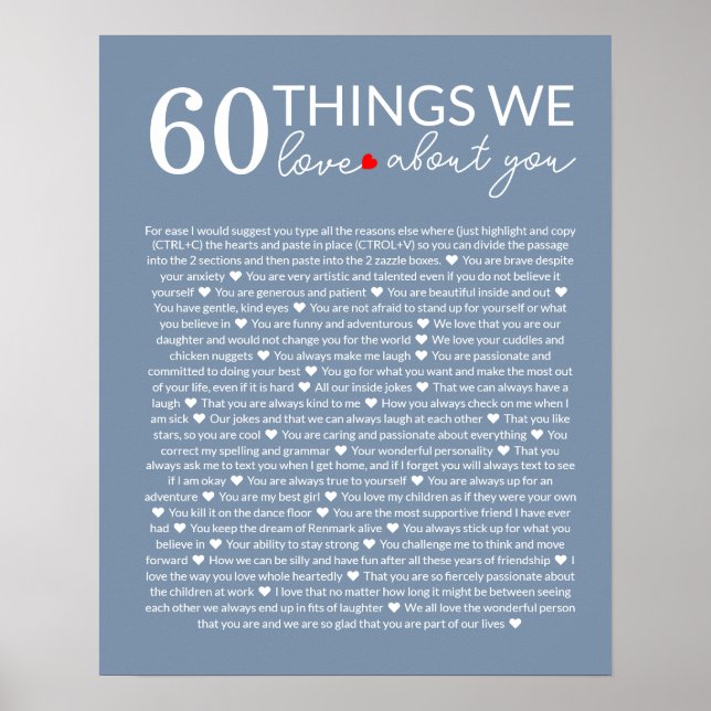 Póster 60 cosas que amamos de ti, 70 cumpleaños 80 (Frente)