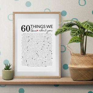 Póster 60 cosas que amamos de ti, cumpleaños 70 80