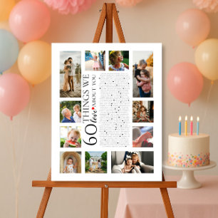 Póster 60 cosas que amamos de ti, cumpleaños, collage de