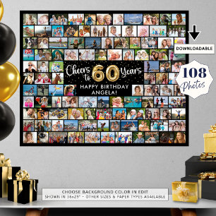 Póster 60 Cumpleaños 108 Fotos Negro Dorado Salud por el 