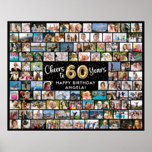 Póster 60 Cumpleaños 108 Fotos Negro Dorado Salud por el