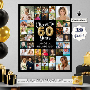 Póster 60 cumpleaños 39 Collages de fotos de ánimo a 60 a