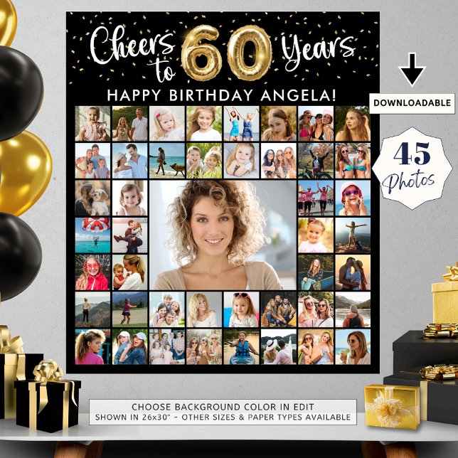 Póster 60 cumpleaños 45 Collages de fotos de vítores a añ (Subido por el creador)