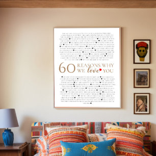 Póster 60 razones por las que te amamos regalo de cumplea
