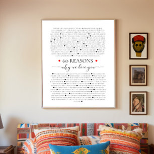 Póster 60 razones por las que te amamos regalo de cumplea