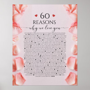Póster 60 razones por las que te amamos regalo, rosa péta