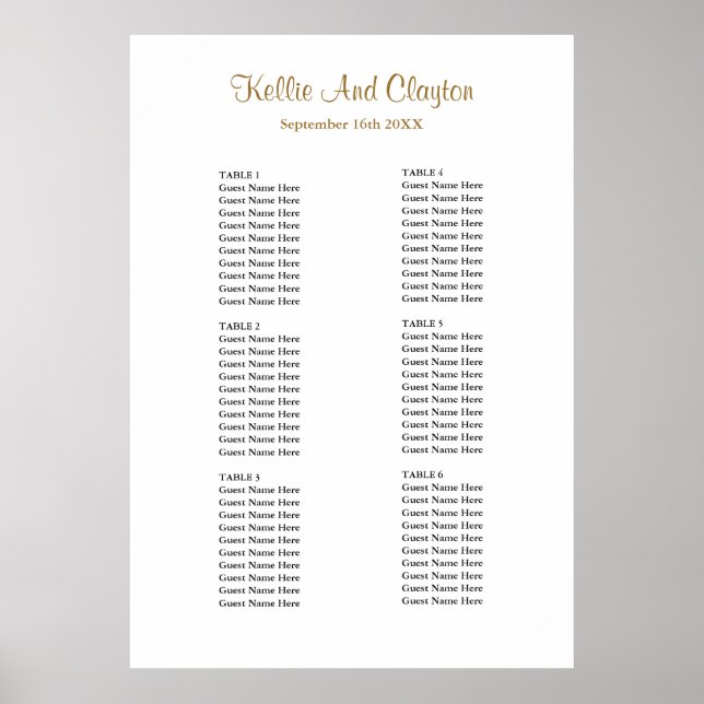 Póster 60 Tabla de asientos Boda simple (Frente)