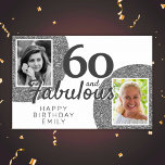 Póster 60 y Fabuloso Brillo Plateado 2 Fotos Cumpleaños<br><div class="desc">60 y Fabuloso Brillo Plateado 2 Fotos Cumpleaños Cartel. Brillo plateado falso sobre blanco con 2 fotos - puedes usar fotos viejas y nuevas. Agrega tu nombre y edad,  y haz tu propio fondo de fiesta de cumpleaños.</div>