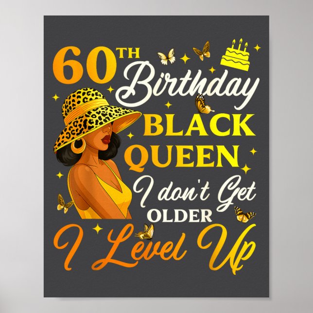Póster 60th Birthday Black Queen Level Up Emwering For Wo (Frente)