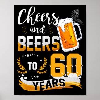 Póster 60th Birthday Party Cheers And Beers To 60 Years
