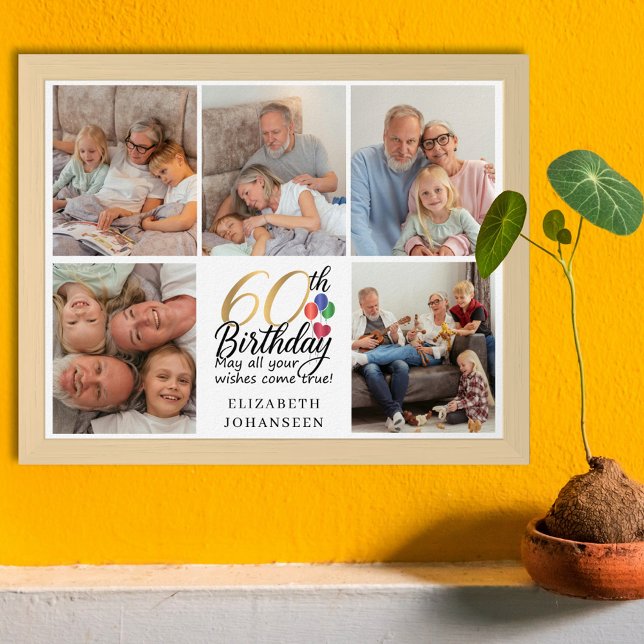 Póster 60th Birthday Photo Collage Script Typography (Subido por el creador)
