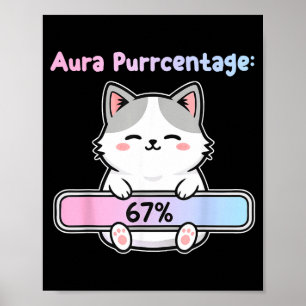 Póster 67 Aura de energía de gato divertida en seis siete