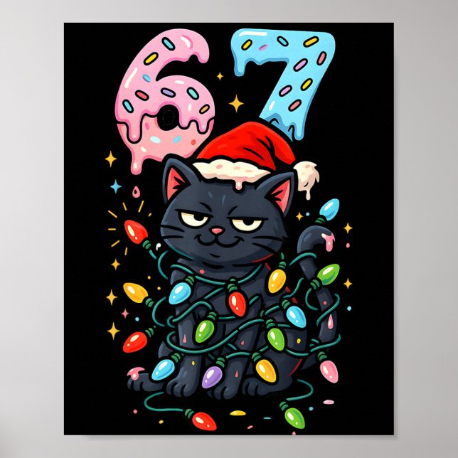 Póster 67 Black Cat Christmas Ice Cream Drip Santa Hat Si (Frente)