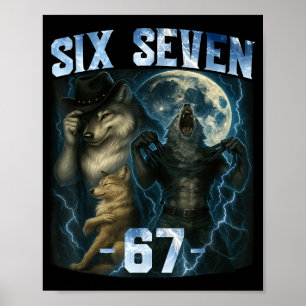 Póster 67 Camiseta Gráfica Divertida Lobo Alfa Seis Siete