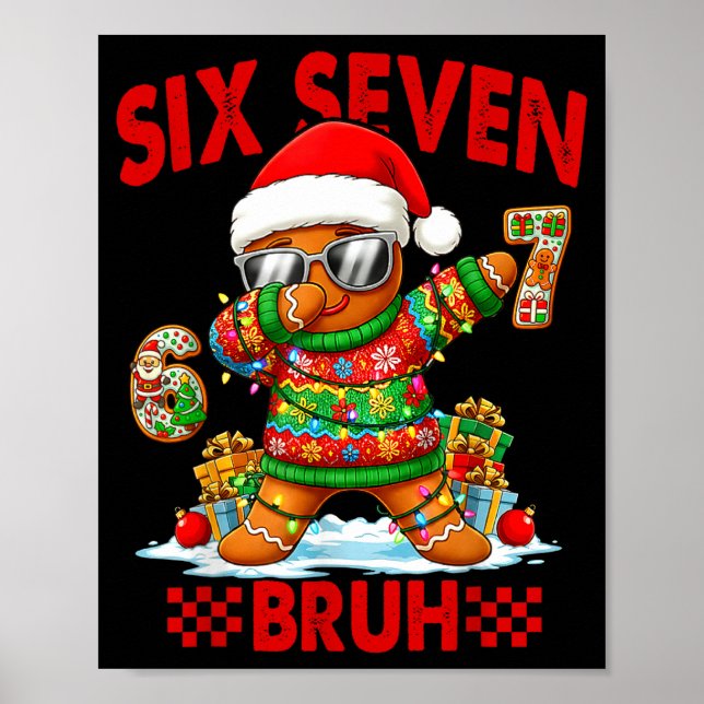 Póster 67 Christmas 6 7 Meme Gingerbread Man Xmas Pajamas (Frente)