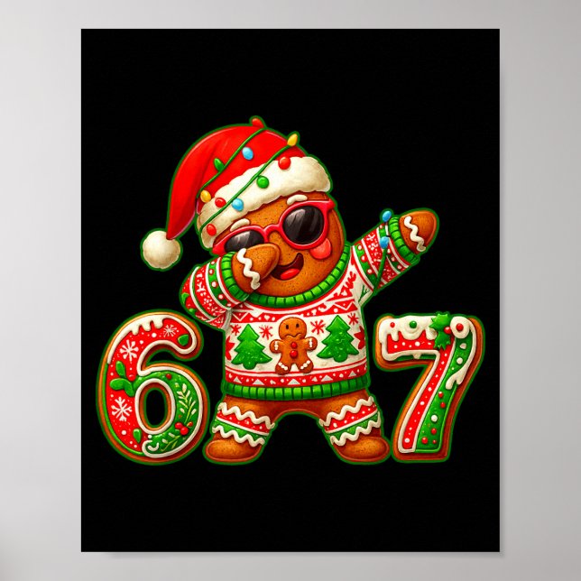 Póster 67 Christmas 6 7 Meme Gingerbread Man Xmas Pajamas (Frente)