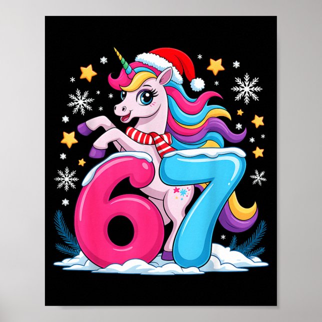 Póster 67 Christmas Cute Unicorn Six Seven Meme 6 7 Chris (Frente)