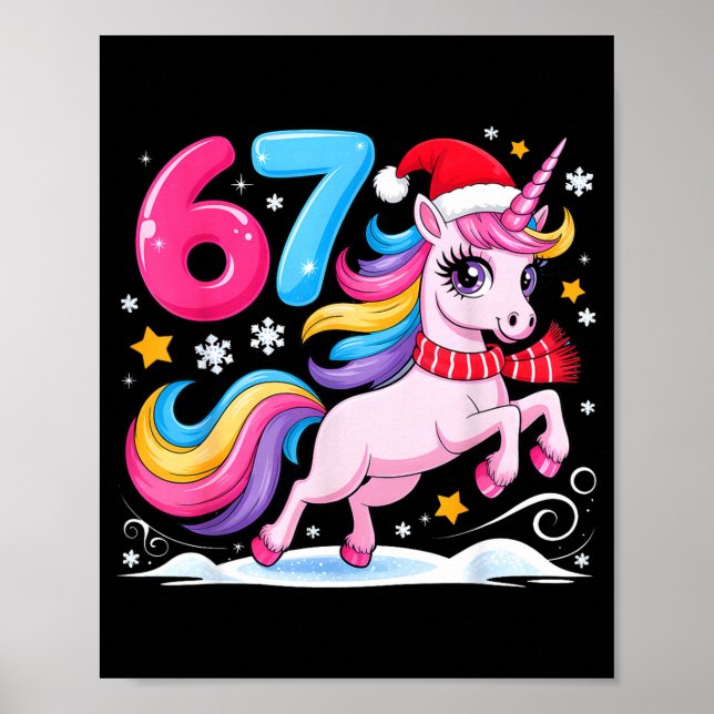 Póster 67 Christmas Cute Unicorn Six Seven Meme 6 7 Chris (Frente)