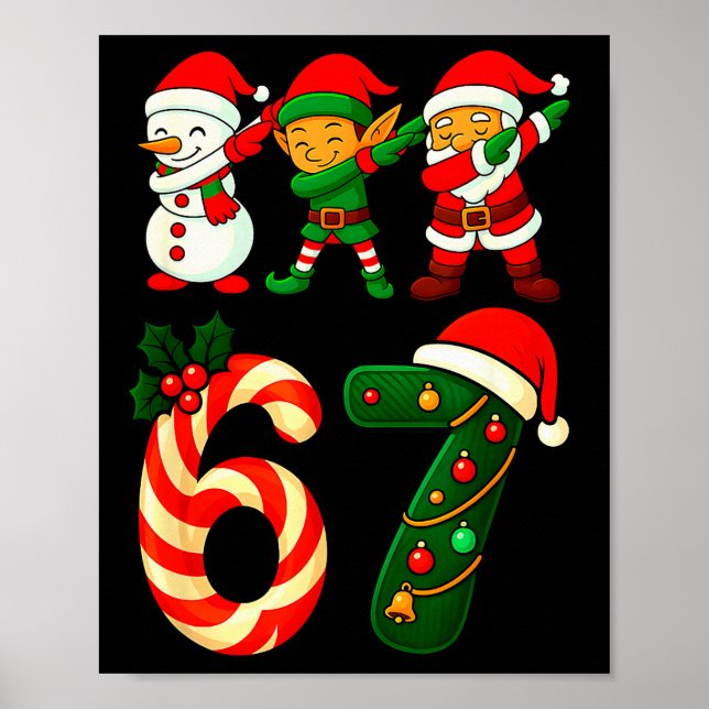 Póster 67 Christmas Dabbing Santa Elf Snowman Funny Six S (Frente)