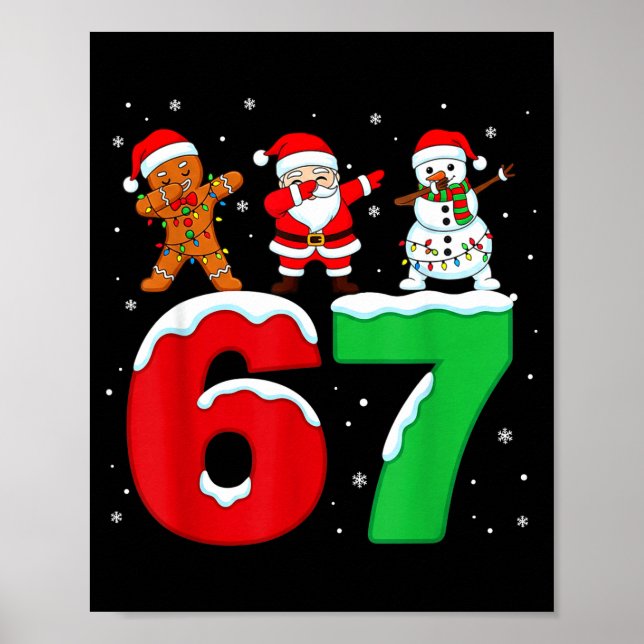 Póster 67 Christmas Dabbing Santa Snowman Funny Six Seven (Frente)
