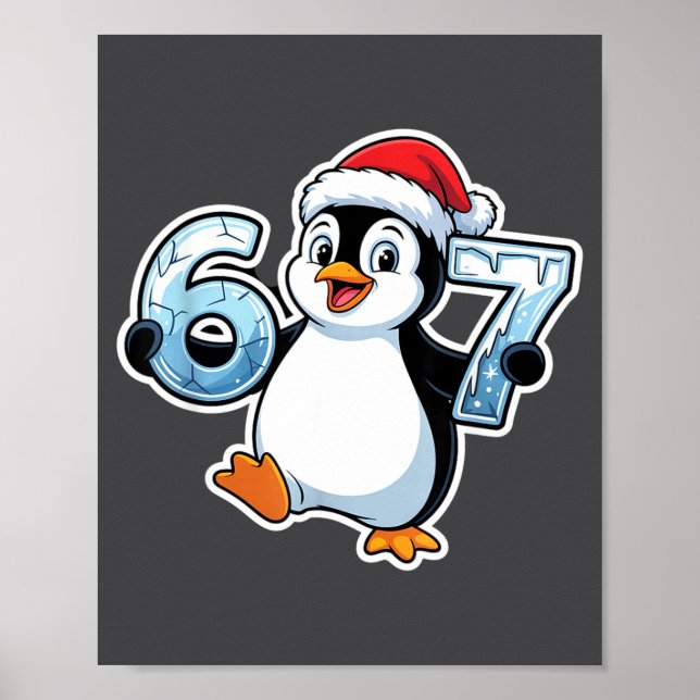 Póster 67 Christmas Penguin Santa Hat Birthday Holiday  (Frente)