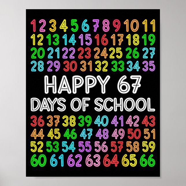 Póster 67 Days Of School Teacher Kids Boy 67 Math Numbers (Frente)