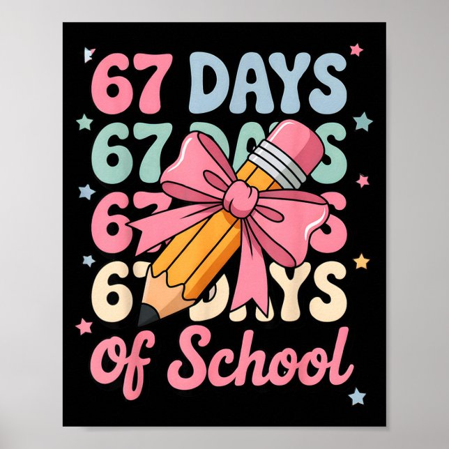 Póster 67 Days Of School Teacher Shirt Cute Preppy Cow Gi (Frente)