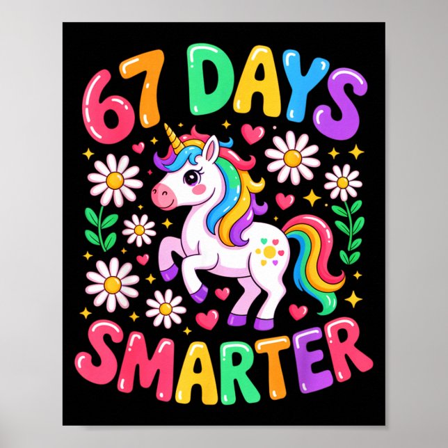 Póster 67 Days Smarter Unicorn Rainbow 67th Day Of School (Frente)
