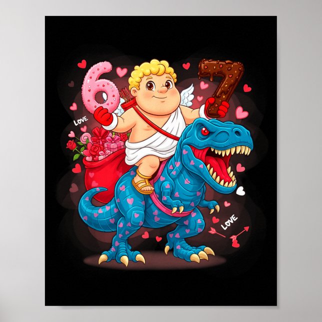 Póster 67 Día de San Valentín T-rex Meme Divertido Cud Se (Frente)