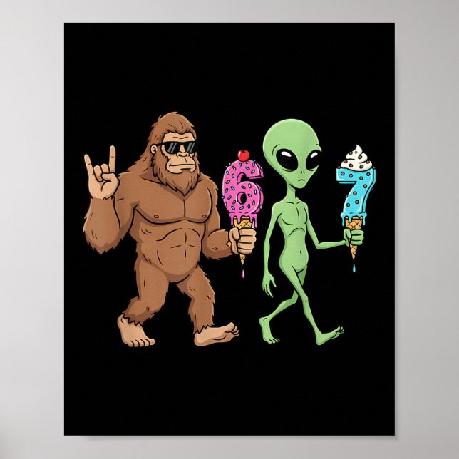 Póster 67 Drip Meme Divertido Seis Siete Bigfoot Alien Sa (Frente)