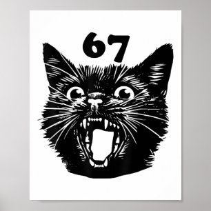 Póster 67 Gato Negro Halloween Brainrot Meme Seis Siete C