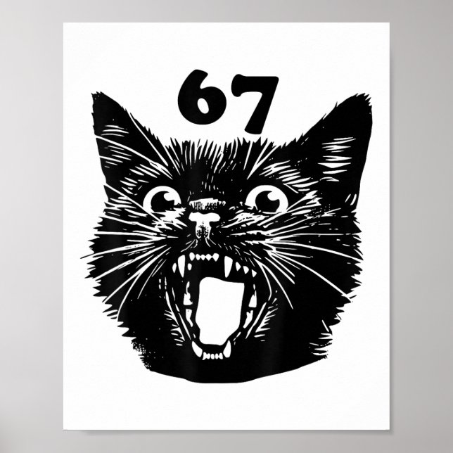 Póster 67 Gato Negro Halloween Brainrot Meme Seis Siete C (Frente)