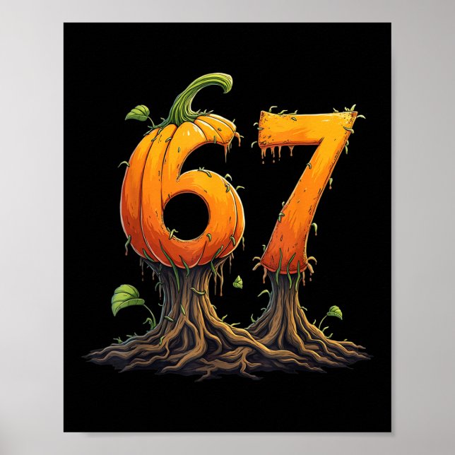 Póster 67 Halloween Brainrot Meme 6 7 Números Seis Siete  (Frente)
