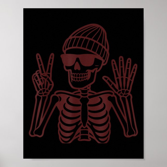 Póster 67 Halloween Skeleton Peace Sign Funny Meme Six Se (Frente)