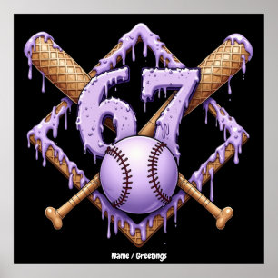 Póster 67 Ice Cream Drip Béisbol Meme Gracioso Retro Spor