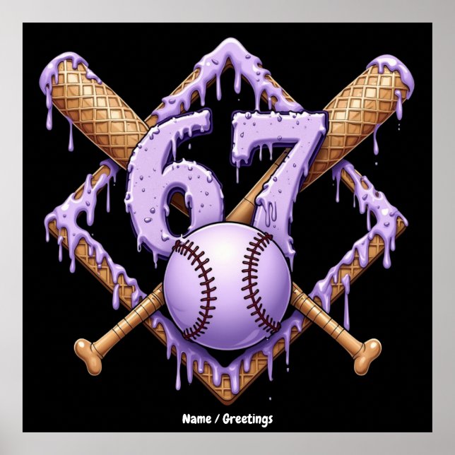Póster 67 Ice Cream Drip Béisbol Meme Gracioso Retro Spor (Frente)