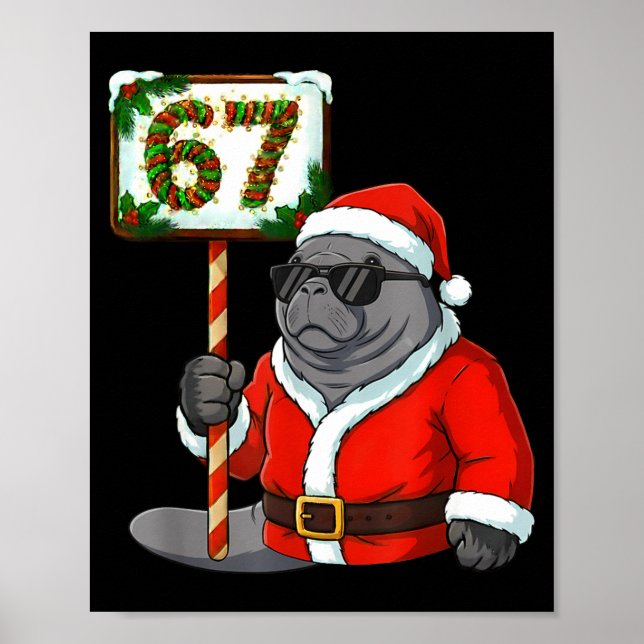 Póster 67 Manatee Christmas Six Seven Meme Brainrot Manat (Frente)