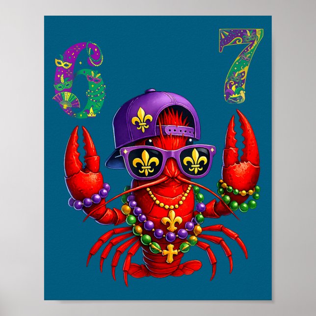 Póster 67 Mardi Gras Crawfish Beads Six Seven Carnival Bo (Frente)