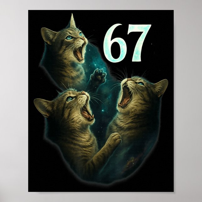 Póster 67 Meme Cat Howling At 67 Funny 6 7  (Frente)