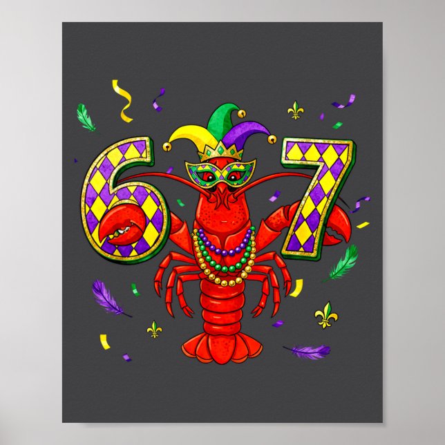 Póster 67 Meme Crawfish Mardi Gras Six Seven Gen Alpha Sl (Frente)