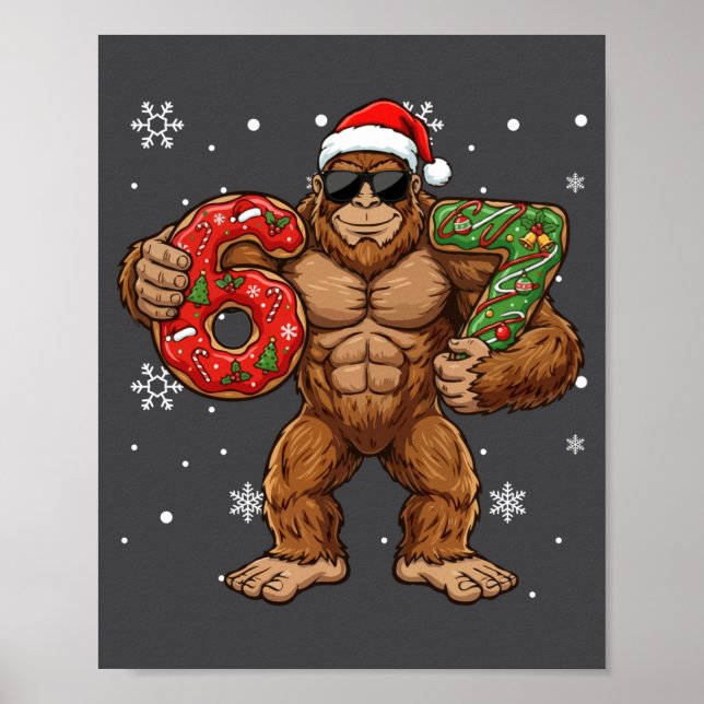 Póster 67 Meme Funny Big Foot Six Seven Christmas Xmas Sa (Frente)
