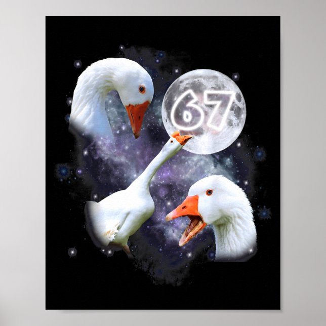 Póster 67 Meme Goose Howling At The Moon Funny Six Seven  (Frente)